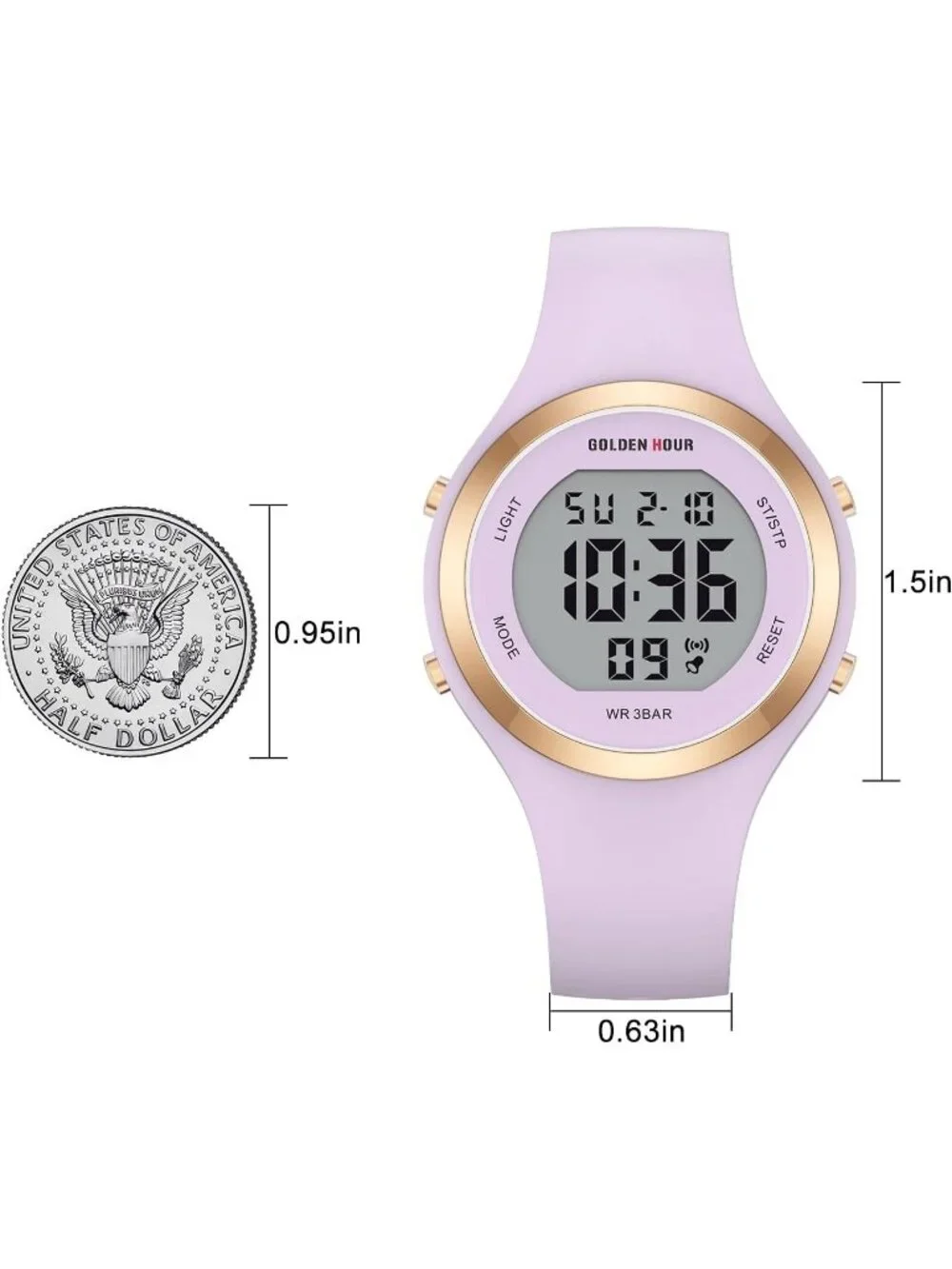 Women's Light Purple Waterproof Sport Digital Chronograph Silicone Strap Watch